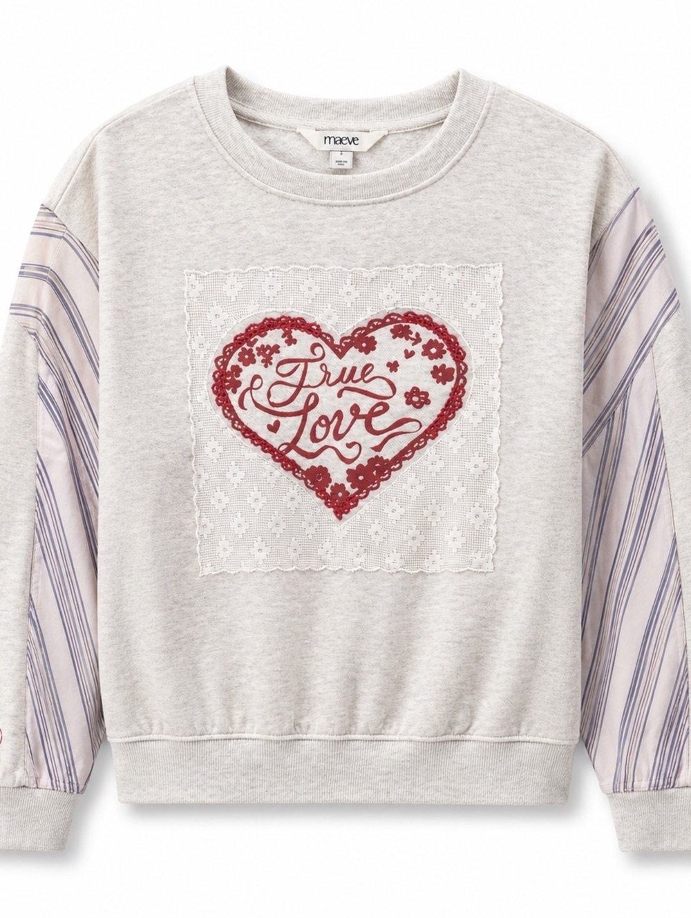 Maeve Women's Grey True Love Heart Embroidered Sweatshirt